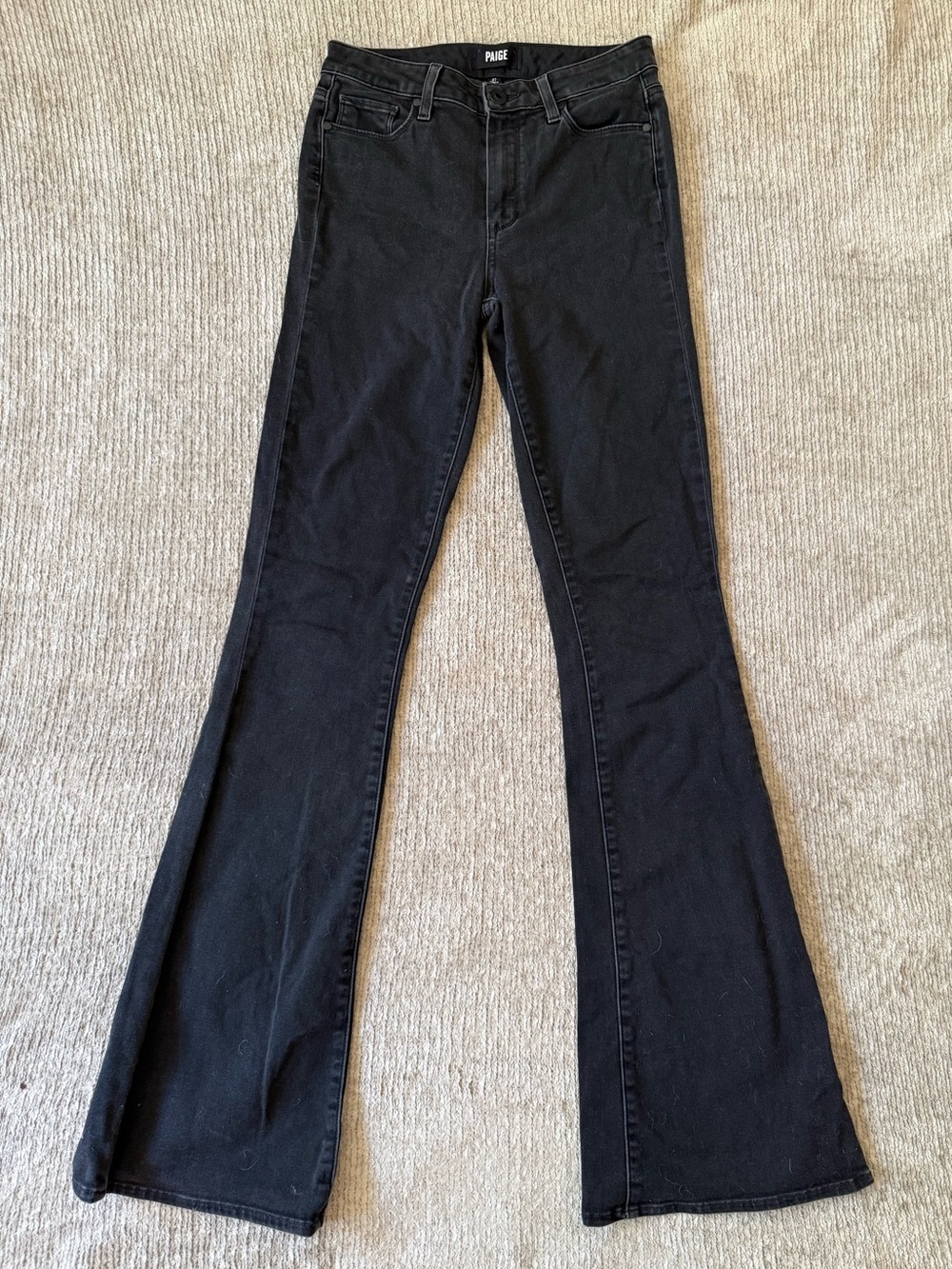 Paige High Rise Bell Canyon Black Flare Jeans Size 27 Made In USA
